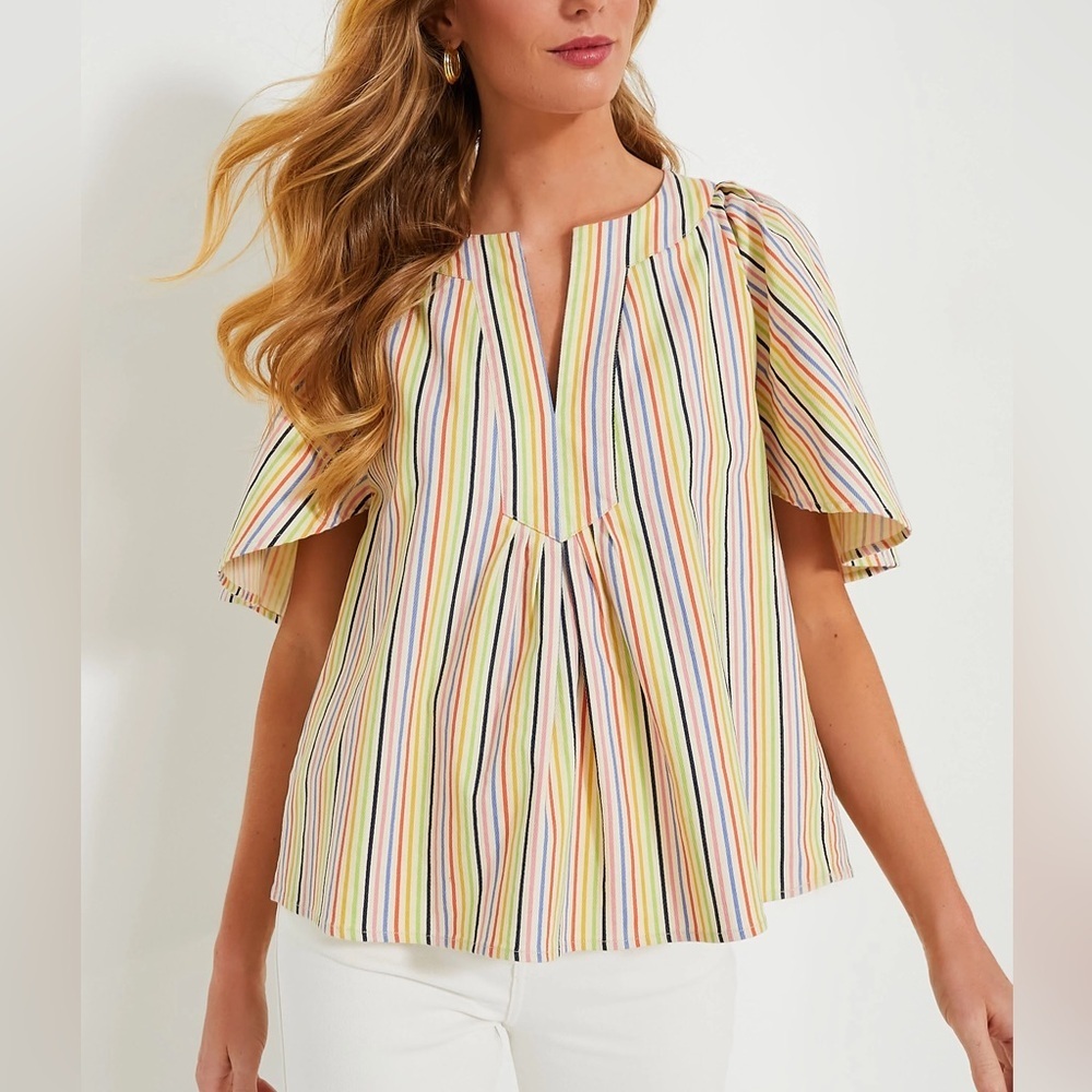 Pomander Place Tuckernuck Rainbow Stripe Finley Flutter Sleeve Top Size XS